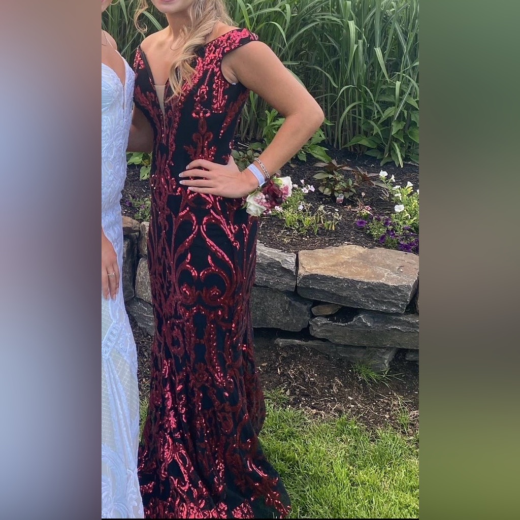 Jovani Red And Black Sequin Mermaid Prom Dress